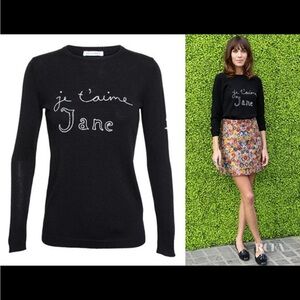 BELLA FREUD ICONIC WOOL CREWNECK SWEATER WITH EMBROIDERY IN BLACK SIZE S